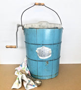 Antique 8 Quart Hand Crank Ice Cream Maker / Aqua Teal Wood Barrel / Rustic Decor / Photography Prop / Decorative Piece / Photo or Set Prop
