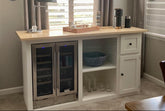 Wine Cabinet with Open Shelf Storage, Custom Coffee Bar Console, Farmhouse Liquor Cabinet with Fridge Slot