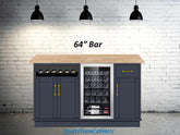 Bar Cabinet with Butcher Block Countertop, Wine Rack, and Fridge