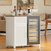 Mini Coffee Bar Cabinet with Fridge Space Fluted Wine Storage Station with Outlet