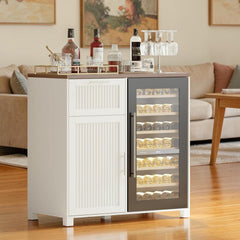 Mini Coffee Bar Cabinet with Fridge Space Fluted Wine Storage Station with Outlet