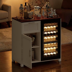 Mini Coffee Bar Cabinet with Fridge Space Fluted Wine Storage Station with Outlet