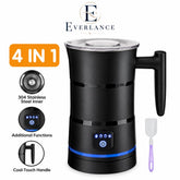 4-in-1 Electric Milk Frother, Automatic Steamer, 304 Stainless Steel Inner (Black)