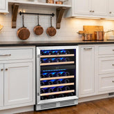 Dual Zone Wine Cooler 52 Bottle, Stainless Steel Door, Touch Control, 145L Home Bar Wine Refrigerator