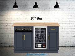 Bar Cabinet with Butcher Block Countertop, Wine Rack, and Fridge