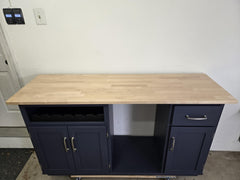 Bar Cabinet with Butcher Block Countertop, Wine Rack, and Fridge