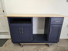 Bar Cabinet with Butcher Block Countertop, Wine Rack, and Fridge