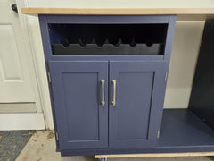 Bar Cabinet with Butcher Block Countertop, Wine Rack, and Fridge