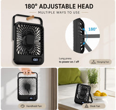 Portable USB Rechargeable Desk Fan – 180 Adjustable Mini Table Fan with 5 Speeds & Power Display