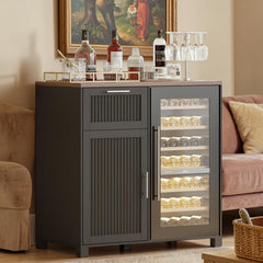 Mini Coffee Bar Cabinet with Fridge Space Fluted Wine Storage Station with Outlet