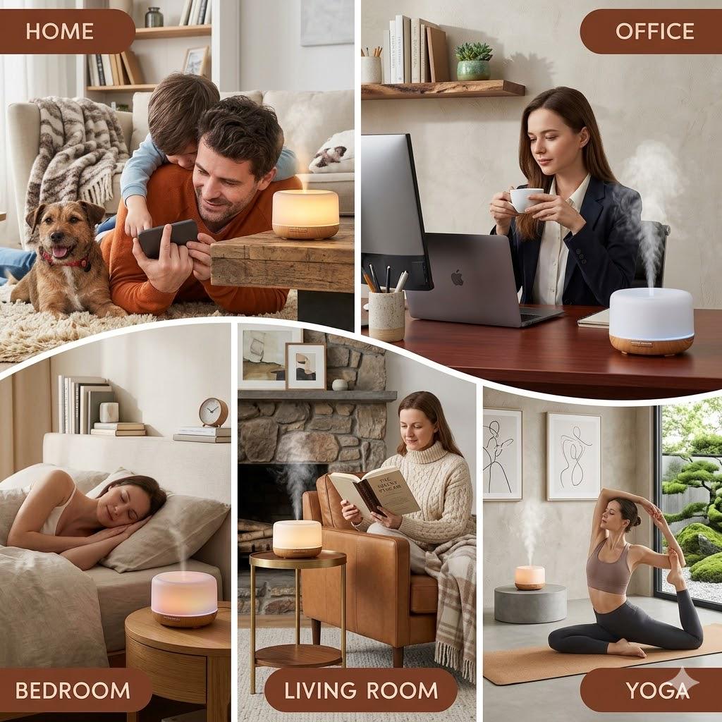 Flame Air Humidifier & Diffuser with Realistic Fire Effect, Aroma Lamp, Faux Fireplace Scent Machine, Ultrasonic Cozy Home Decor