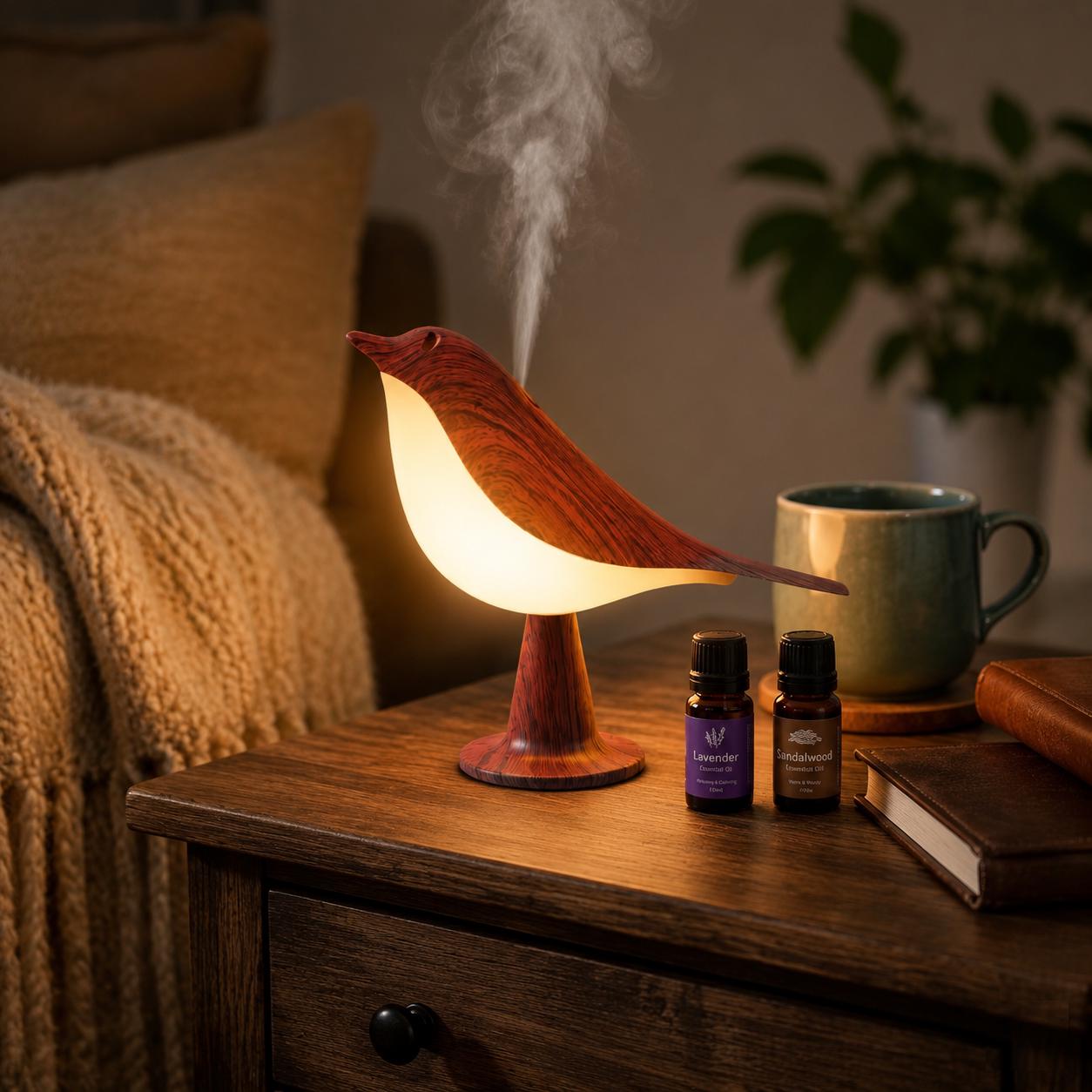 Touch Activated Bird Lamp Aroma Diffuser, Dimmable Color Changing Night Light