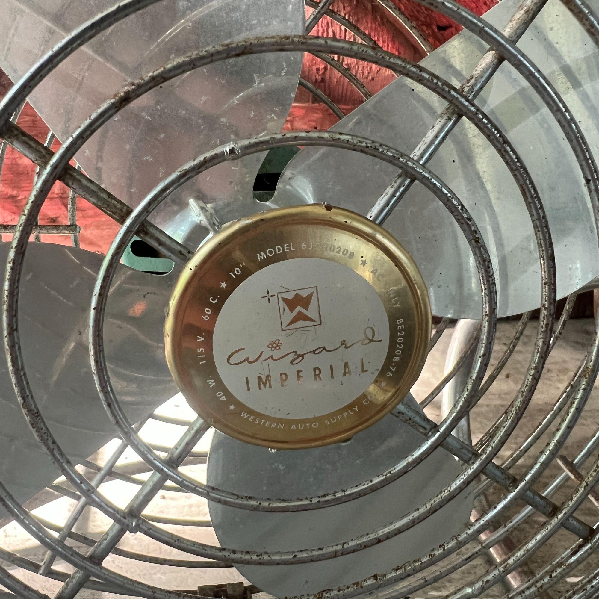 Vintage Wizard Imperial 10" Metal Oscillating Fan Model GJC30208 Fully Functional Mid-Century Design
