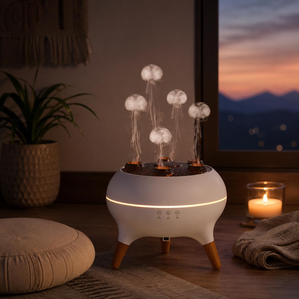 Jellyfish Aroma Diffuser, Ultrasonic Mist Humidifier, Sound Pickup Night Light, Remote Control Ambient Decor