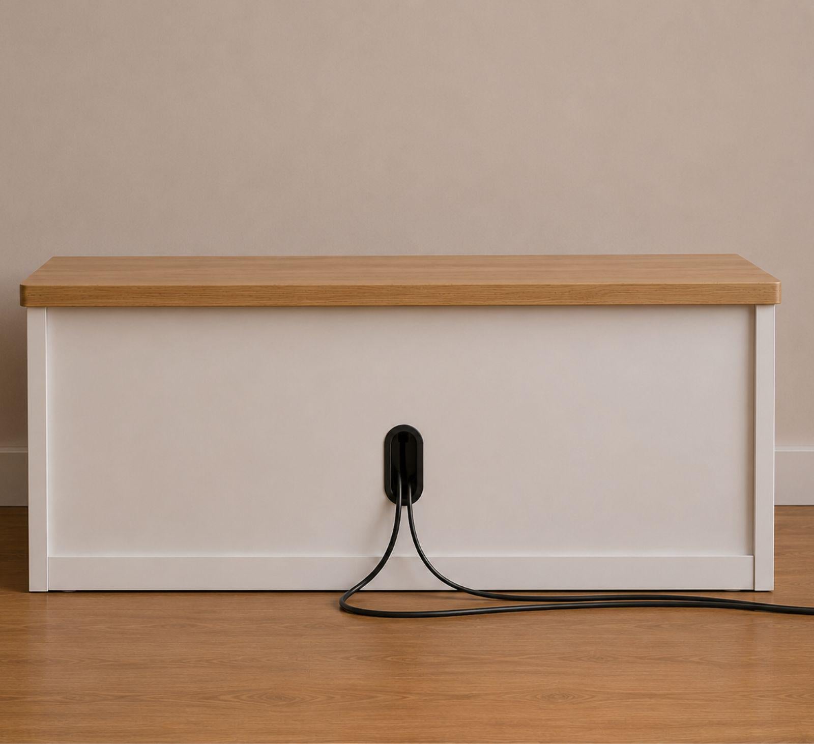 Minimalist Robot Vacuum Garage with LED Light, Wooden Docking Station Cover