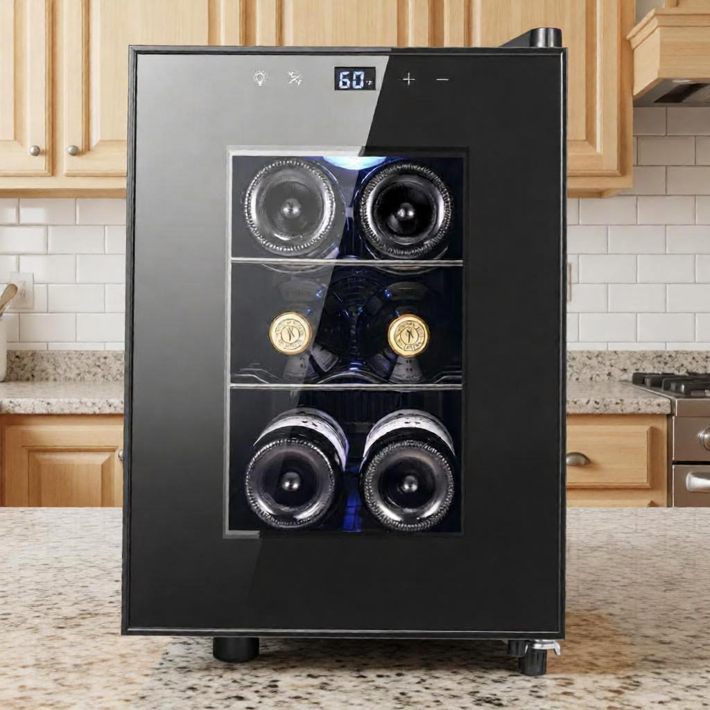 6 Bottle Compact Wine Cooler 20L Single Zone Mini Wine Fridge