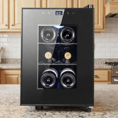 6 Bottle Compact Wine Cooler 20L Single Zone Mini Wine Fridge
