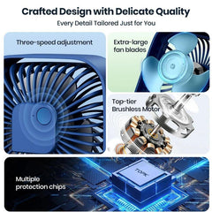 Mini Portable USB Desk Fan, 3-Speed Quiet Rotating Table Fan