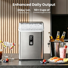 Nugget Ice Maker Countertop, Chewable Pellet Ice Machine, Self-Cleaning