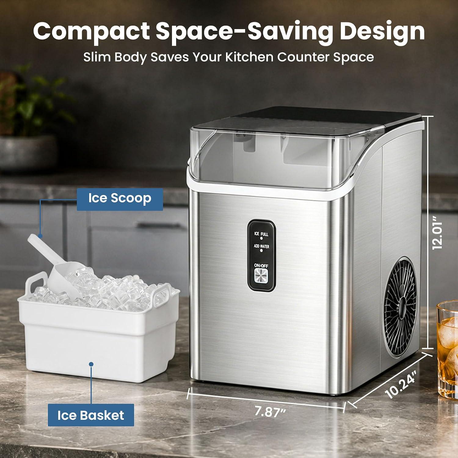 Nugget Ice Maker Countertop, Chewable Pellet Ice Machine, Self-Cleaning