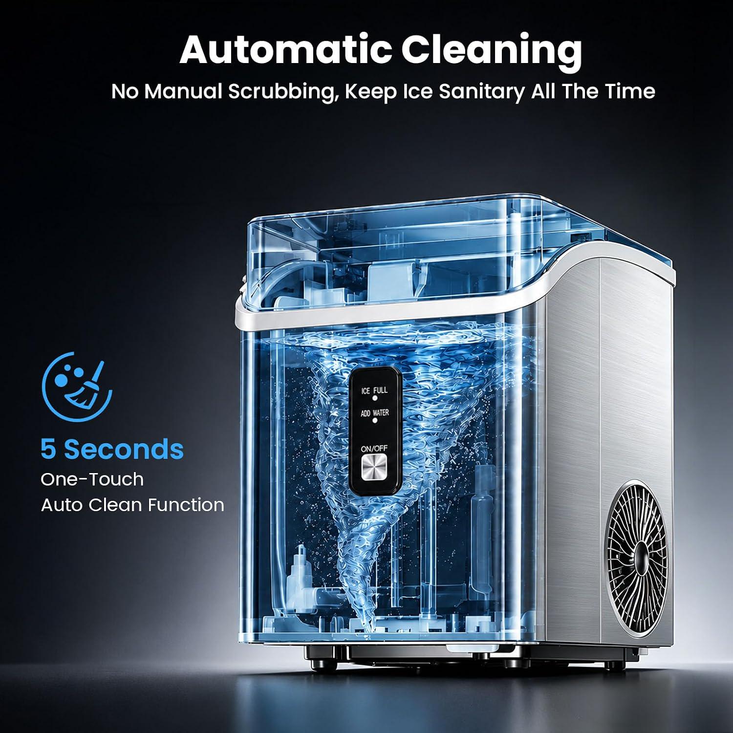 Nugget Ice Maker Countertop, Chewable Pellet Ice Machine, Self-Cleaning