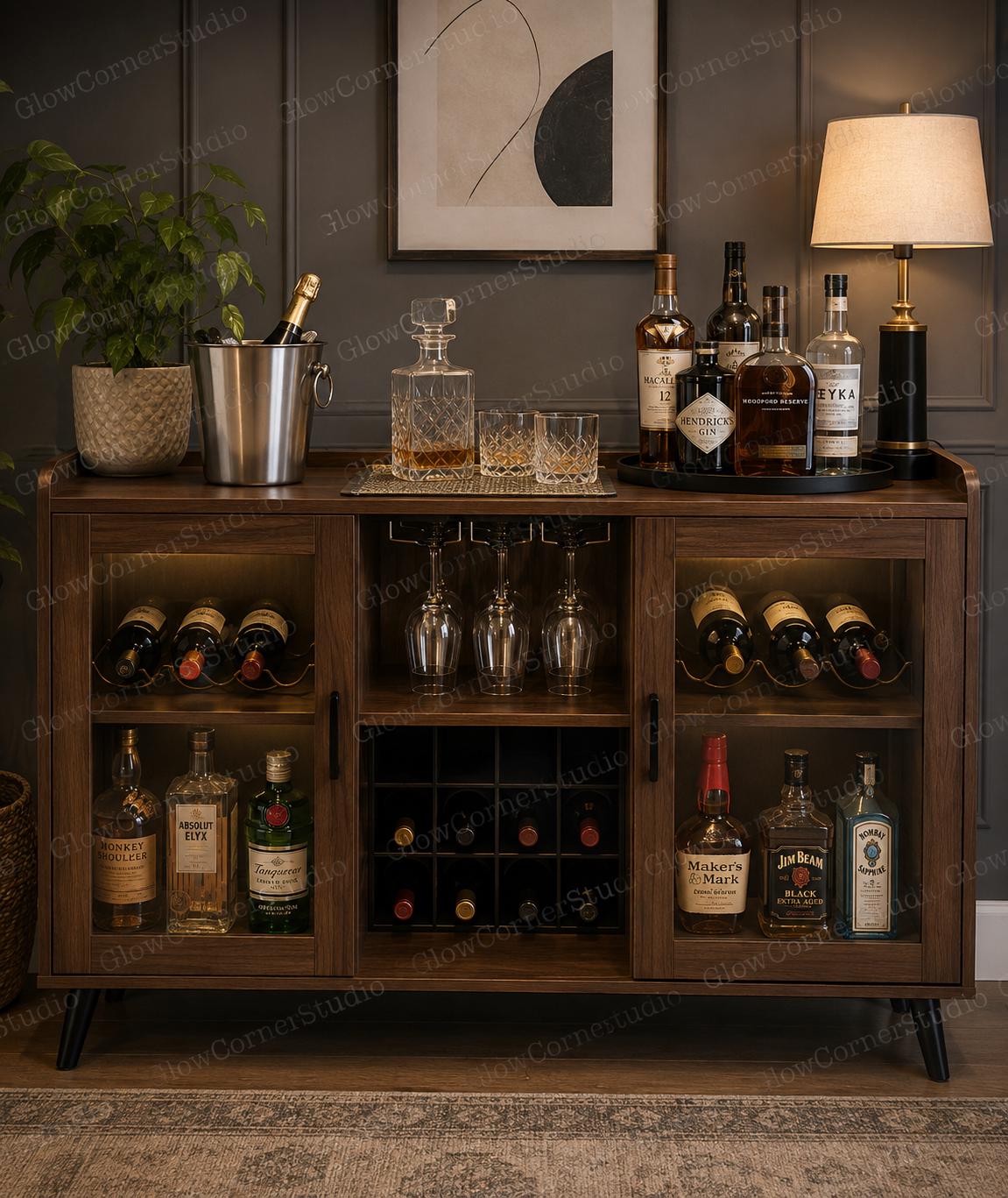 Wine Bar Cabinet With LED Lights, Bar Storage Cabinet, Home Bar Cabinet, Display Cabinet, Wine Rack, Wine Storage Cabinet