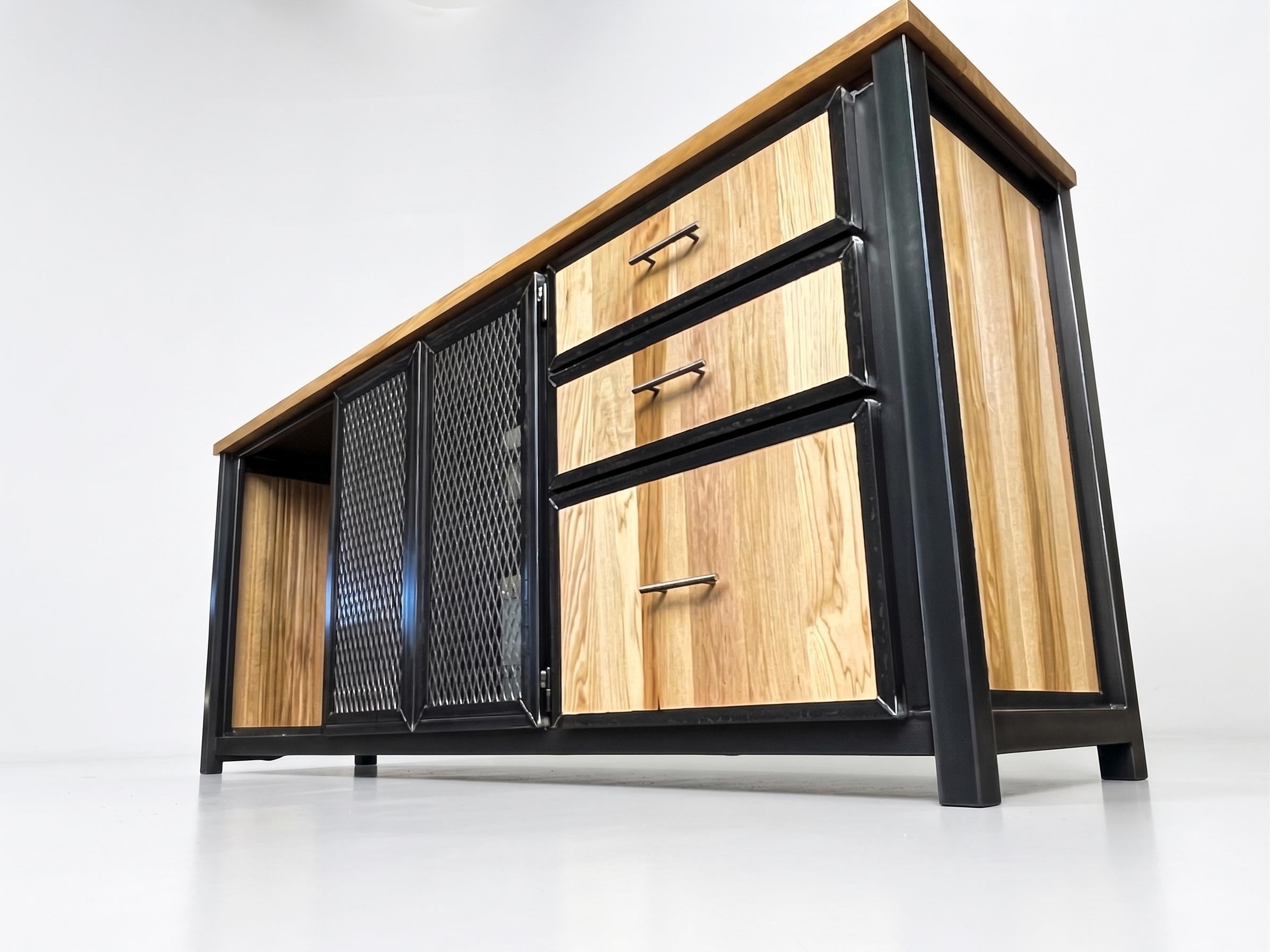 Modern Industrial Wine Fridge Bar, 8ft Liquor Cabinet