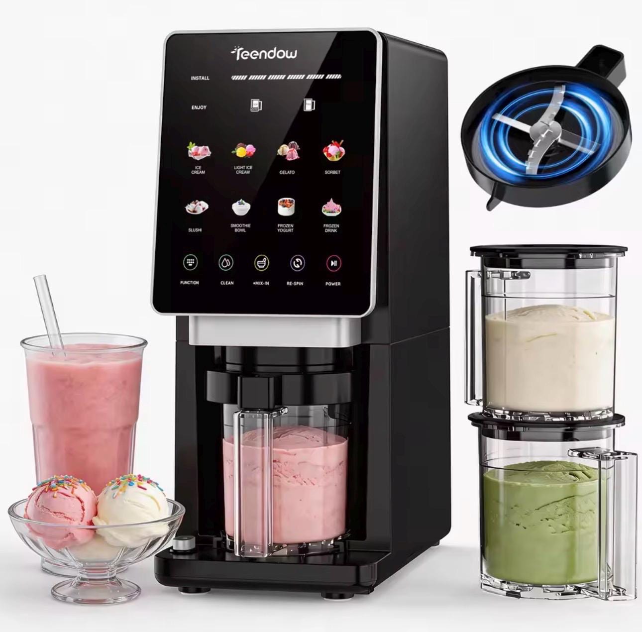 Teendow Ice Cream Maker KF-2501U1, Automatic Ice Cream Machine, 8 Preset Programs, Self-Cleaning, Countertop Ice Cream Maker