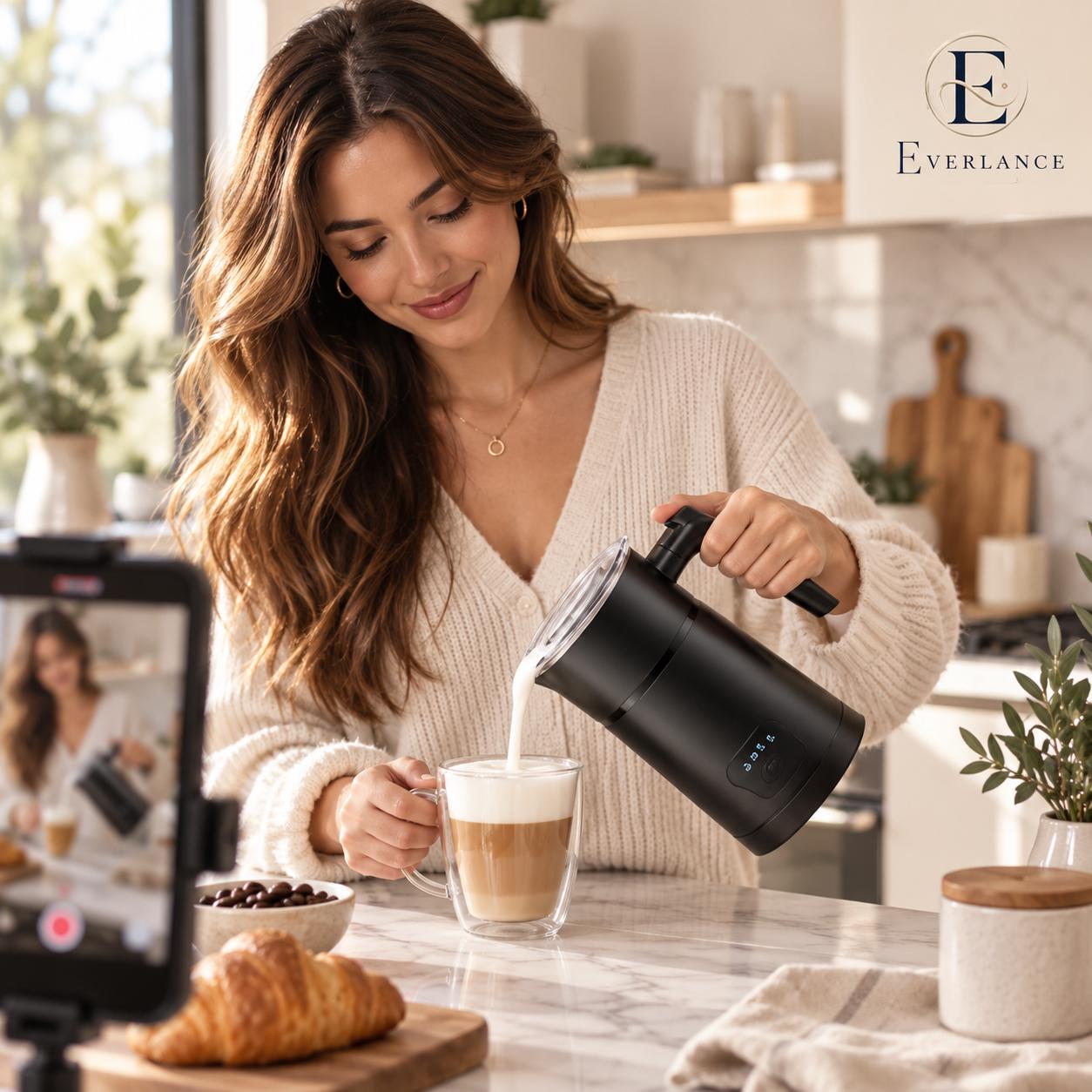 4-in-1 Electric Milk Frother, Automatic Steamer, 304 Stainless Steel Inner (Black)