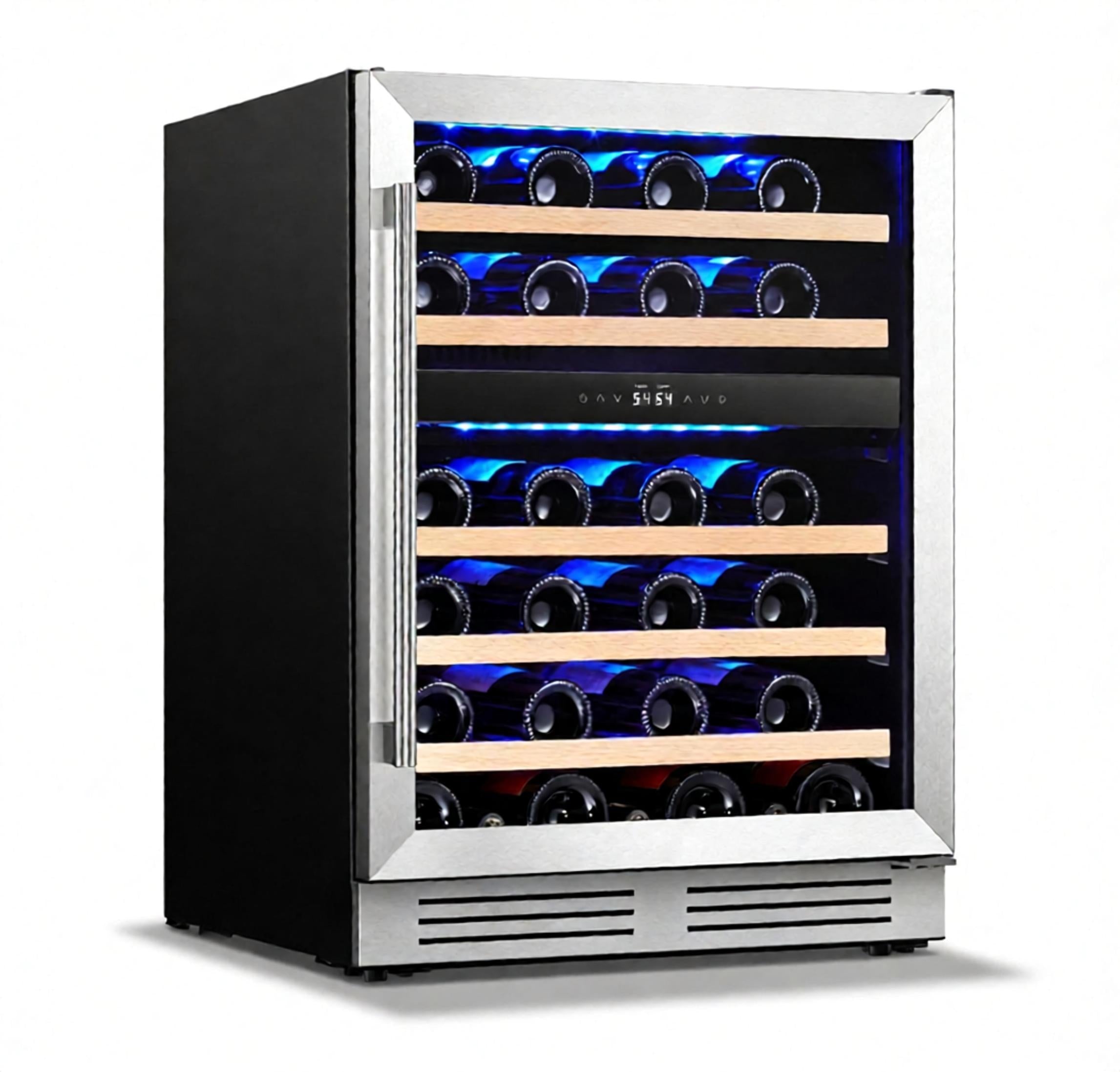 Dual Zone Wine Cooler 52 Bottle, Stainless Steel Door, Touch Control, 145L Home Bar Wine Refrigerator