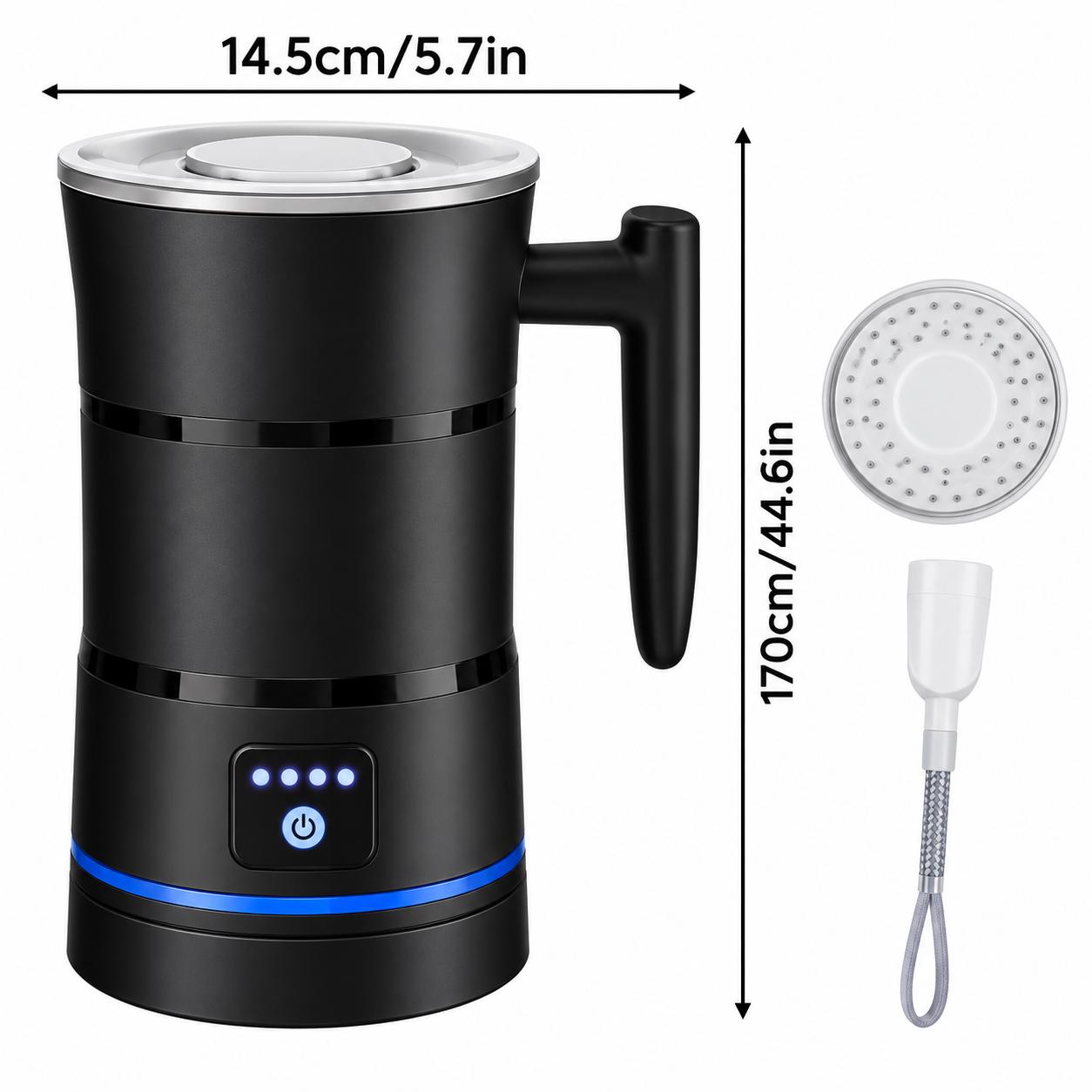 4-in-1 Electric Milk Frother, Automatic Steamer, 304 Stainless Steel Inner (Black)
