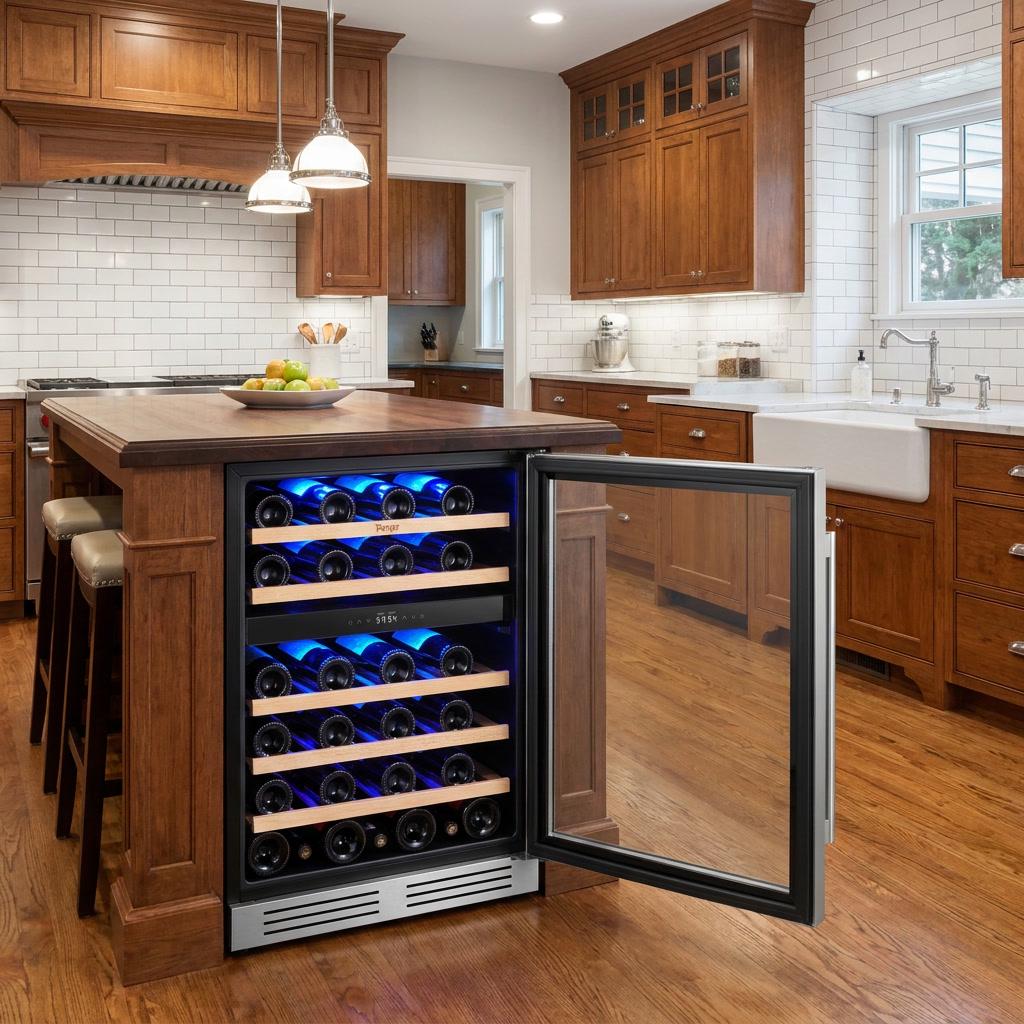 Dual Zone Wine Cooler 52 Bottle, Stainless Steel Door, Touch Control, 145L Home Bar Wine Refrigerator