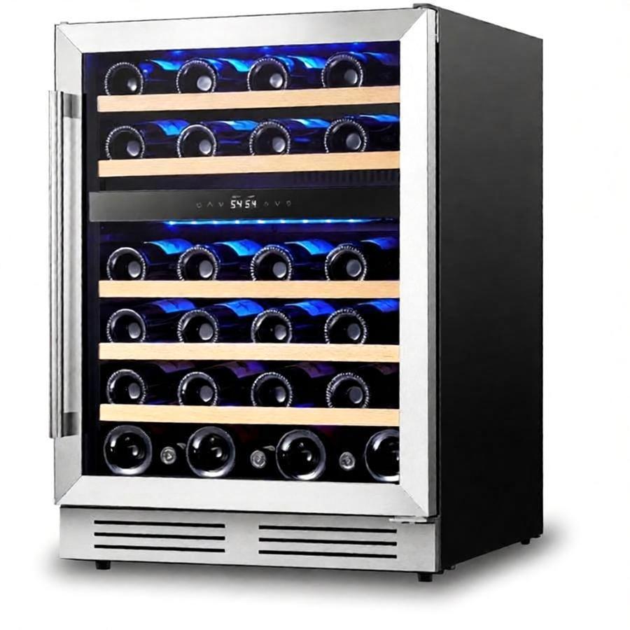 Dual Zone Wine Cooler 52 Bottle, Stainless Steel Door, Touch Control, 145L Home Bar Wine Refrigerator